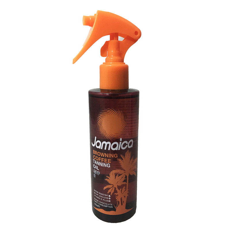روغن برنزه کننده جامائیکا مدل قهوه 200 میلیلیتر، دارای SPF UVA و UVB، مقاوم در برابر آب و رطوبت و حاوی ویتامین E برای افزایش درخشش شکلاتی پوست