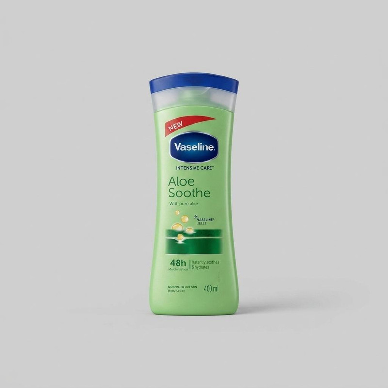 لوسیون نرمکننده بدن وازلین مدل Aloe Soothe حجم 400 میلیلیتر حاوی آلوئه ورا و ویتامین E با ماندگاری رطوبت تا 48 ساعت و مناسب پس از استحمام