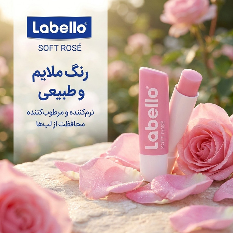 بالم لب نرمکننده و مرطوبکننده لابلو مدل Soft Rose با رنگ ملایم و محافظت از لبها